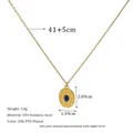 Detail view of oval blue stone pendant on 18K PVD gold plated stainless steel chain necklace - Blue (MSNK0482-BU)