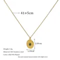 Macro view of gold plated necklace detail with green gemstone oval pendant and dimensions - Green (MSNK0482-GN)