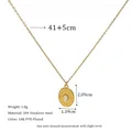 Detailed view of 18K PVD gold plated oval pendant necklace with 304 stainless steel chain - White (MSNK0482-WH)