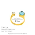 Bague ouverte vintage géométrique dorée avec zircon bleu clair et placage or 18K PVD - Ouvert Réglable / Bleu