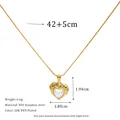 Detail view of heart pearl pendant on snake chain with size and 304 material specs - Heart Shape With Artificial Pearl (MSNK0625) / 18K Gold