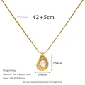 Detail view of 18K gold plated stainless steel snake chain with a white pearl heart pendant - Irregular Waterdrop With Pearl (MSNK0626) / 18K Gold