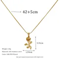 Detailed view of 3D rose pendant dimensions and 18K gold plated stainless steel specs - Lifelike Realistic Rose (MSNK0627) / 18K Gold