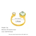 Bague ajustable en acier inoxydable plaqué or 18K avec zircons verts et clairs - Ouvert Réglable / Vert