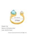 18K PVD gold plated open ring with pear cut blue and white gemstones on stainless steel - Sky Blue (MSR0309-BU)