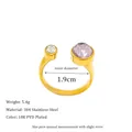 Bague réglable en acier inoxydable plaqué or 18K PVD avec zircons violets et blancs - Ouvert Réglable / Rose