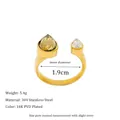 18K PVD gold plated 304 stainless steel open ring with two teardrop crystal stones - Champagne (MSR0309-CP)