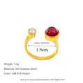 Bague vintage en acier inoxydable plaqué or 18K PVD avec pierre rouge et zircon - Ouvert Réglable / Rouge