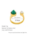 Adjustable 18K gold plated stainless steel ring with green and clear pear-cut stones - Dark Green (MSR0309-DKGN)
