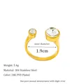 Bague ouverte en acier inoxydable doré ornée de deux pierres en zircone cubique - Ouvert Réglable / Blanc
