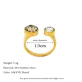18K PVD gold plated 304 stainless steel open ring with round cubic zirconia settings - Open Adjustable / Champagne (MSR0307-CP)