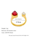 18K PVD gold plated 304 stainless steel open ring with red and clear teardrop stones - Red (MSR0309-RD)