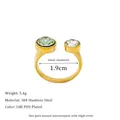 18K PVD gold plated 304 stainless steel open ring with green and white round zircons - Open Adjustable / Pure Green (MSR0307-GN)