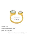 18K gold plated stainless steel open ring with round zircons and product dimensions - Open Adjustable / Light Green (MSR0307-LTGN)