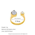 18K PVD gold plated 304 stainless steel open ring with double water drop crystals - Light Purple (MSR0309-LTPE)