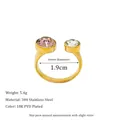 18K gold plated stainless steel open ring with purple and clear cubic zirconia stones - Open Adjustable / Dark Purple (MSR0307-PE)