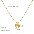 Golden 18K PVD plated hollow heart pendant necklace with zircons and 41.5cm snake chain - Three Stone Hollow Striped Heart Style (MSNK0399)