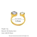 Golden 18K PVD plated stainless steel open ring with two asymmetrical round cubic zirconia - Open Adjustable / Light Purple (MSR0307-LTPE)