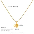 18K PVD gold plated heart pendant necklace with zircon and steel snake chain - Heart Frame Flower Center Stone Style (MSNK0400)