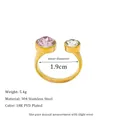 18K gold plated stainless steel open ring with pink and clear cubic zirconia stones - Open Adjustable / Pink (MSR0307-PK)