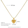 18K PVD gold plated heart pendant necklace with zircon inlay on snake chain, 6g stainless steel - Full Diamond Edge Radial Pattern Heart Style (MSNK0401)