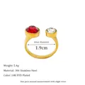18K PVD gold plated stainless steel open ring featuring red and white zircon stones - Open Adjustable / Pure Red (MSR0307-RD)