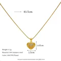 Golden heart pendant necklace in 18K PVD gold plated 304 stainless steel with zircons - Intense Inlaid Radial Pattern Heart Style (MSNK0402)