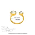 18K PVD gold plated stainless steel open ring with two round cubic zirconia stones - Open Adjustable / White (MSR0307-WH)