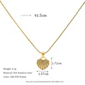 18K PVD gold plated stainless steel heart pendant necklace with shimmering zircon stones - Full Pave Heart Style (MSNK0403)