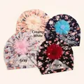 Baby floral turban hats with glitter mesh flowers in peach, navy, grey and black colors - 4-Color Mixed