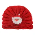 Detail of red knit baby turban hat with festive Santa Claus 3D character design - One Size / Santa Claus Style B