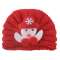 Red knit winter hat for babies featuring a cute 3D plush snowman Christmas design - One Size / Snowman Style E