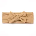 Elastic cotton baby headband in khaki with a large knotted double-layered bow - Light Coffee