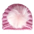 Berretto a turbante in maglia rosa per neonati con grande pompon invernale - Taglia unica / Rosa