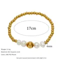 18K PVD gold plated stainless steel beaded bracelet with white pearls and pumpkin charm - Pumpkin Bead Center Style (MSB0448)