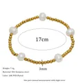 18K PVD gold plated stainless steel beaded bracelet with white pearls 17cm length - 3mm Bead with Five Pearls (MSB0451)