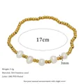 18K PVD gold plated stainless steel bead bracelet with five pearls, 17cm length - 3mm Lightweight Bead Style (MSB0452)