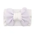 Detail of lavender waffle fabric bow and soft white elastic nylon baby headband - White