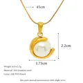 Titanium steel necklace with white pearl pendant in 18K PVD gold plating finish - Semi-Wrapped Arc Pearl Style (MSNK0338-PJ3)
