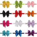 Set of 12 colorful grosgrain ribbon bow headbands with elastic nylon bands for babies - Mixed Colors