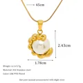 18K gold plated titanium steel necklace with a large white pearl pendant and 45cm chain - Pearl Beaded Ring Style (MSNK0338-PJ4)