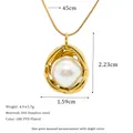 Golden 18K PVD plated stainless steel necklace with round pearl pendant, 45cm chain - Lava Texture Pearl Style (MSNK0338-PJ5)
