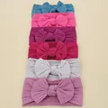 Set of six colorful high-elastic knit baby headbands with large soft bow decorations - Bowknot Decorative Headband Set / 6-Piece Set / Navy, Rose Red, Dark Purple, Wine Red, Gray, and Taro Purple