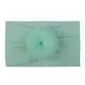 Soft mint green nylon baby headband with a central round knot and stretchy knit texture - Mint Green