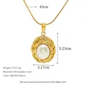 Elegante collana in acciaio inossidabile placcato oro 18K PVD con perla ovale - Stile Perla Torsione Vintage (MSNK0338-PJ12)