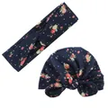 Set di turbante per neonati e fascia a nodo blu scuro con stampa di rose rosa - Blu Notte Floreale