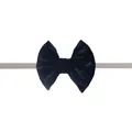 Detailed macro view of the navy blue velvet bow headband with soft elastic band for babies - Navy Blue