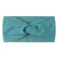 Detail of teal knotted nylon headband featuring soft knit texture and high elasticity - Navy Blue