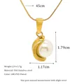 Collana in acciaio al titanio placcata oro 18K con catena da 45cm e pendente di perla - Stile Perla a Forma di C Minimalista (MSNK0338-PJ19)