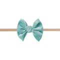 Close-up of light blue velvet bow on soft high-elastic nylon baby headband detail - Mint Green